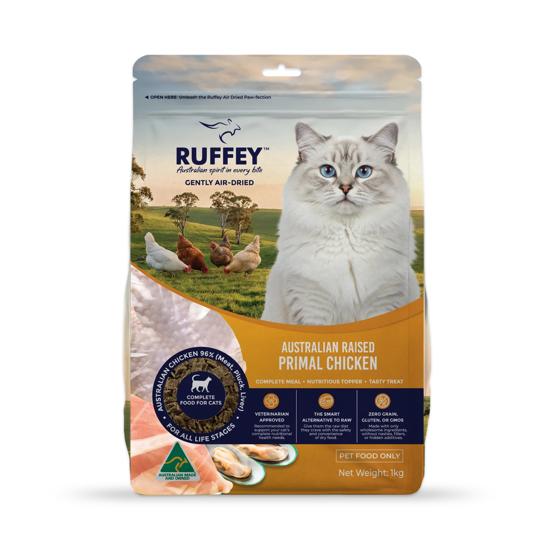 [RACPC1U] Ruffey Air Dried Cat Australian Raised Primal Chicken 1kg