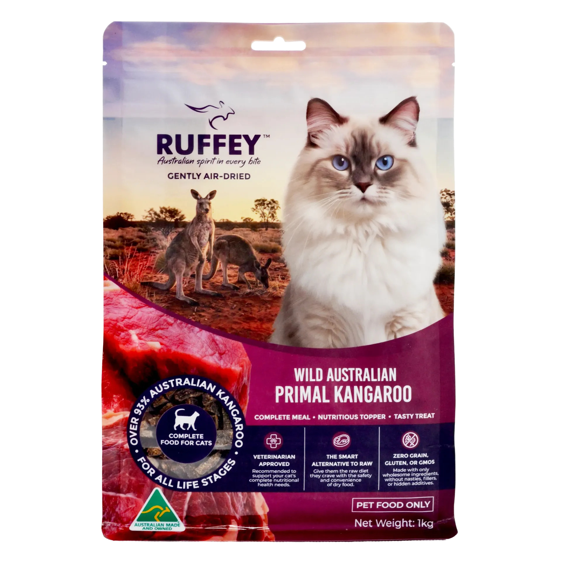 Ruffey Air Dried Cat Wild Australian Primal Kangaroo 1kg