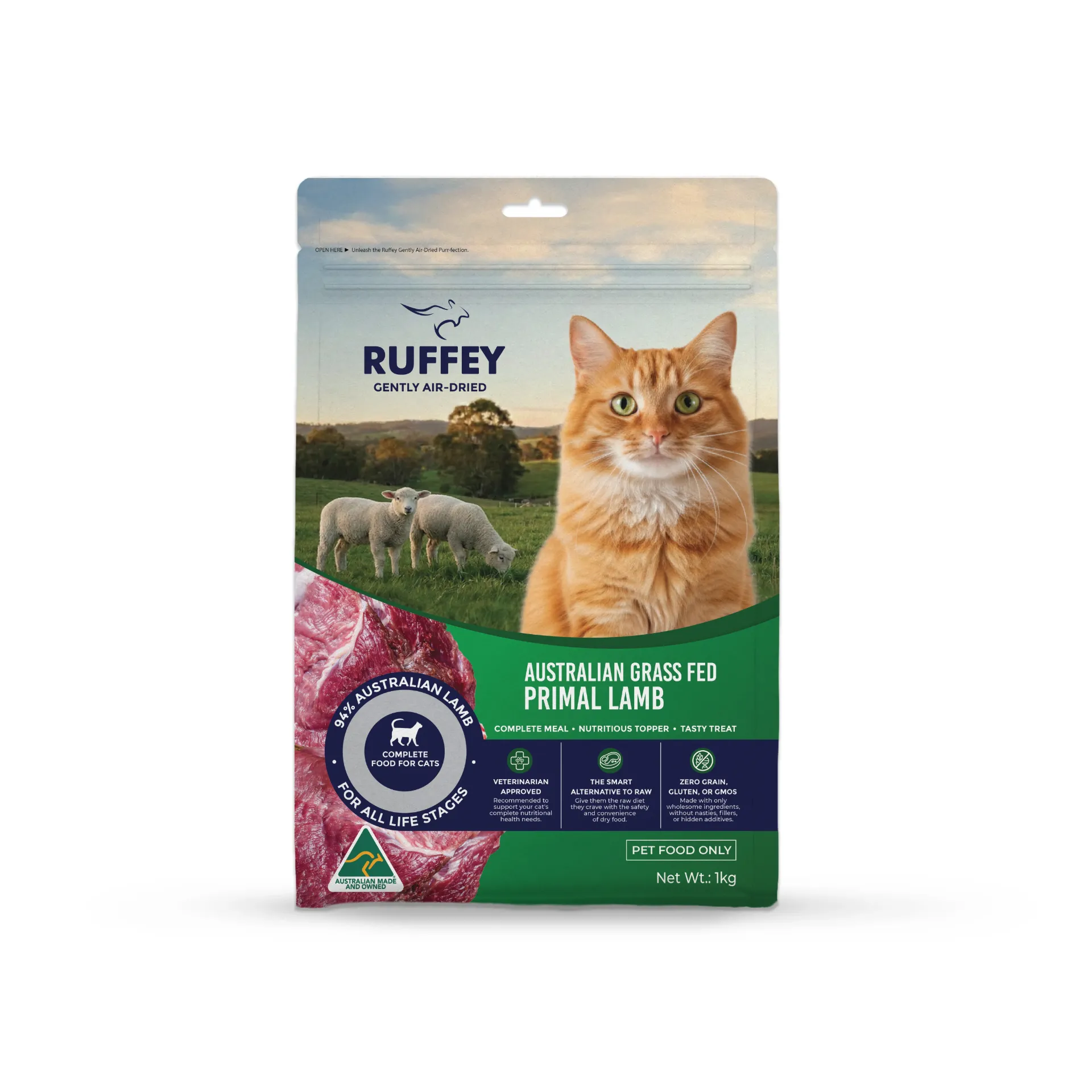 Ruffey Air Dried Cat Australian Grass Fed Primal Lamb 1kg