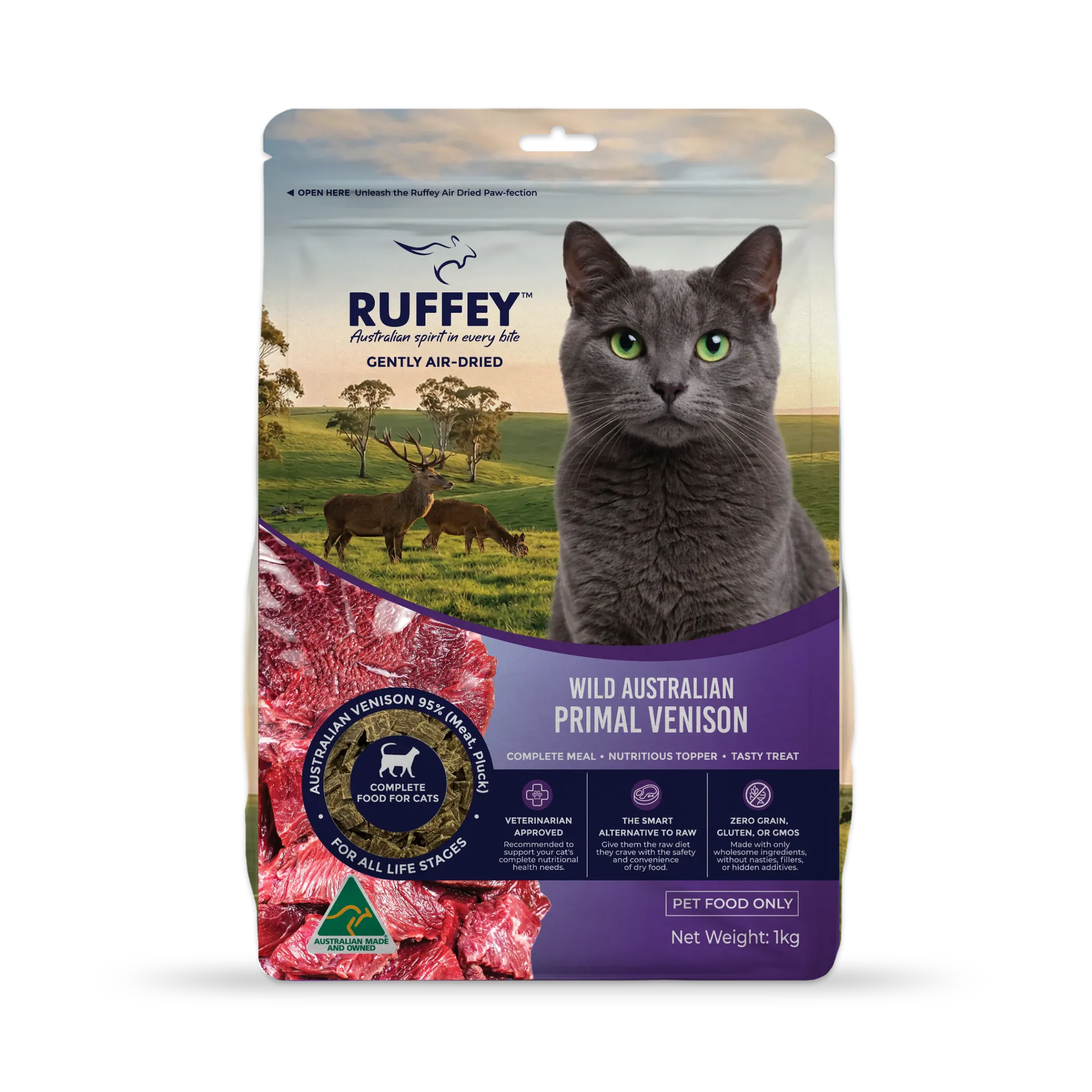 [RACPV1U] Ruffey Air Dried Cat Wild Australian Primal Venison 1kg