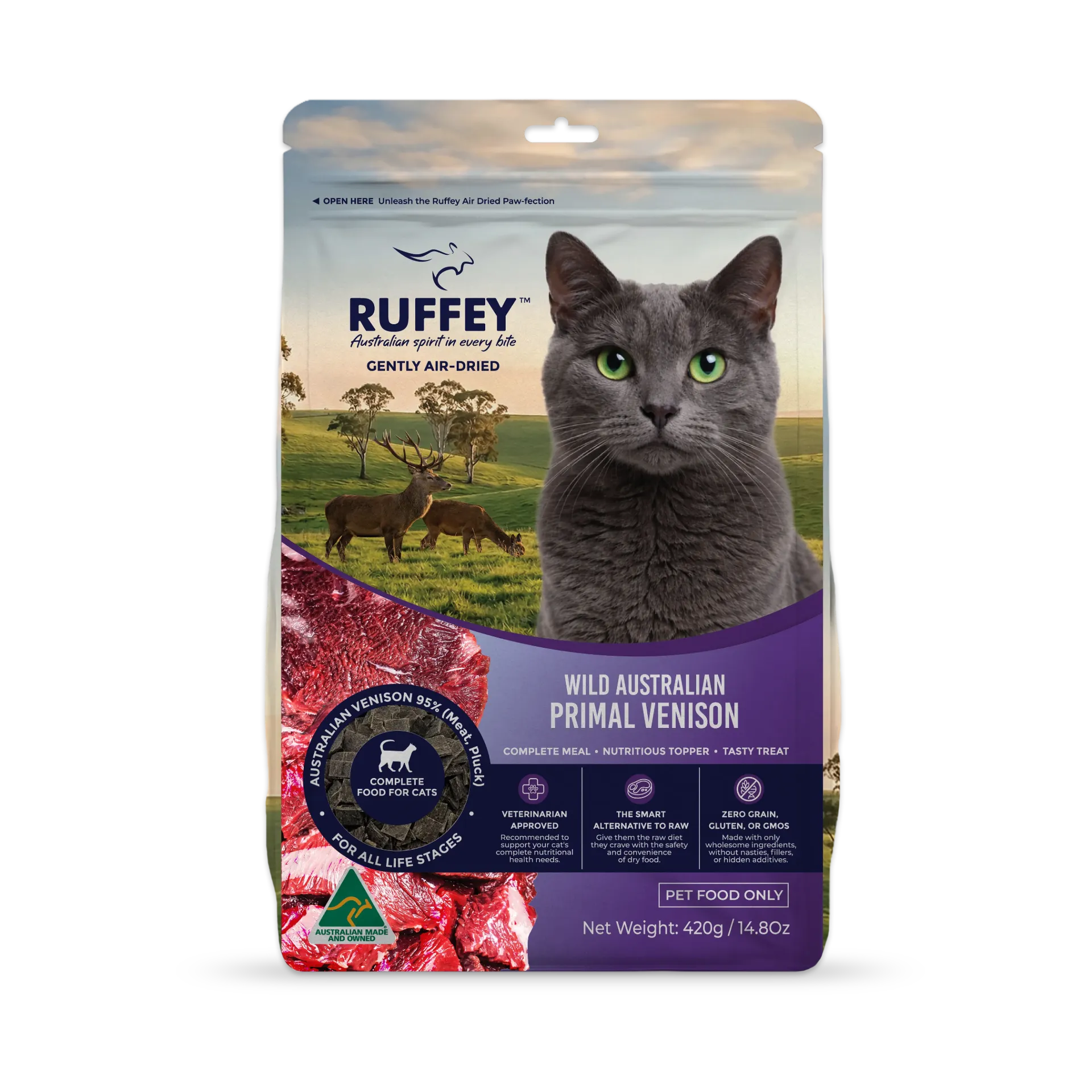[RACPV420U] Ruffey Air Dried Cat Wild Australian Primal Venison 420g