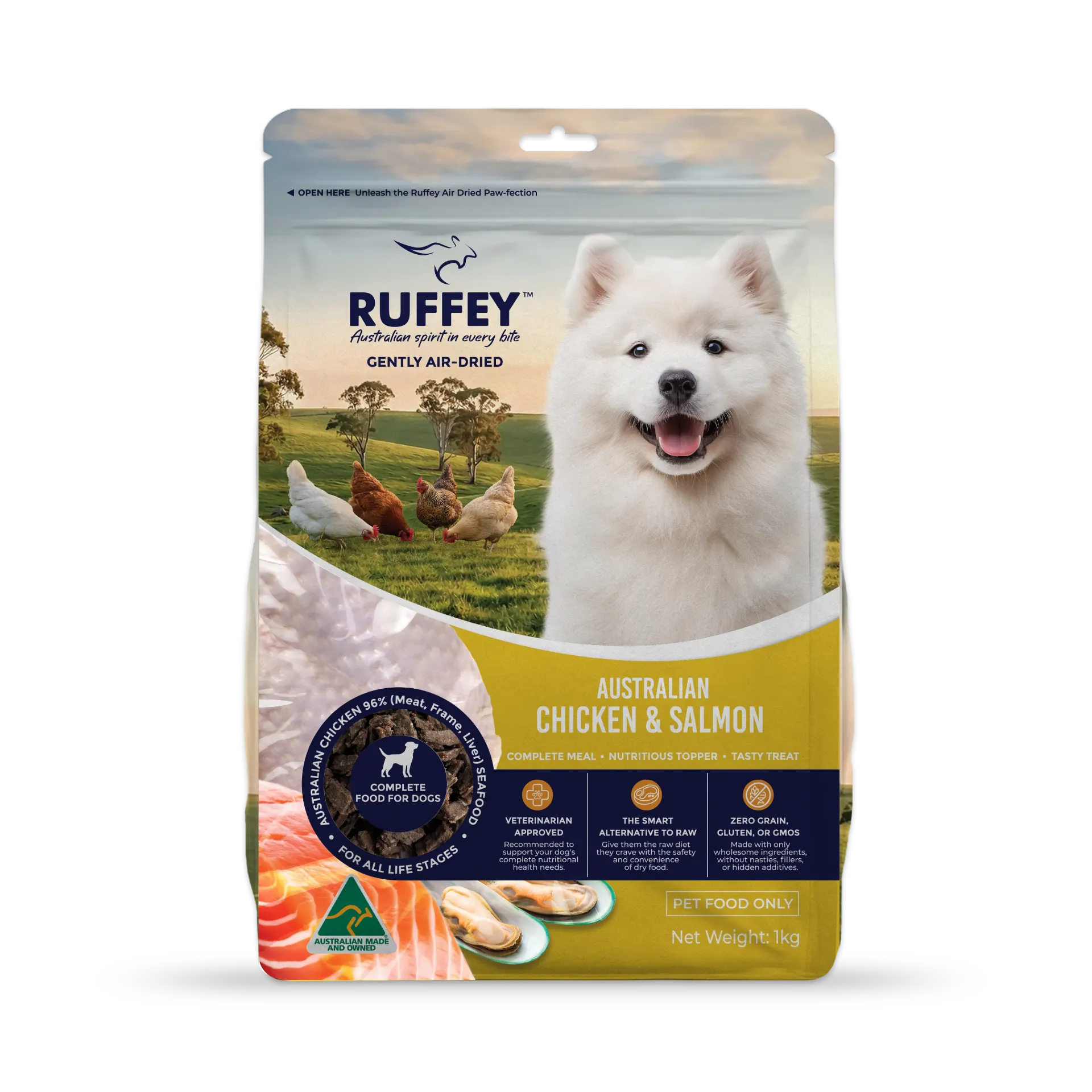 [RADCS1U] Ruffey Air-Dried Dog Australian Chicken & Salmon Original Recipe 1kg