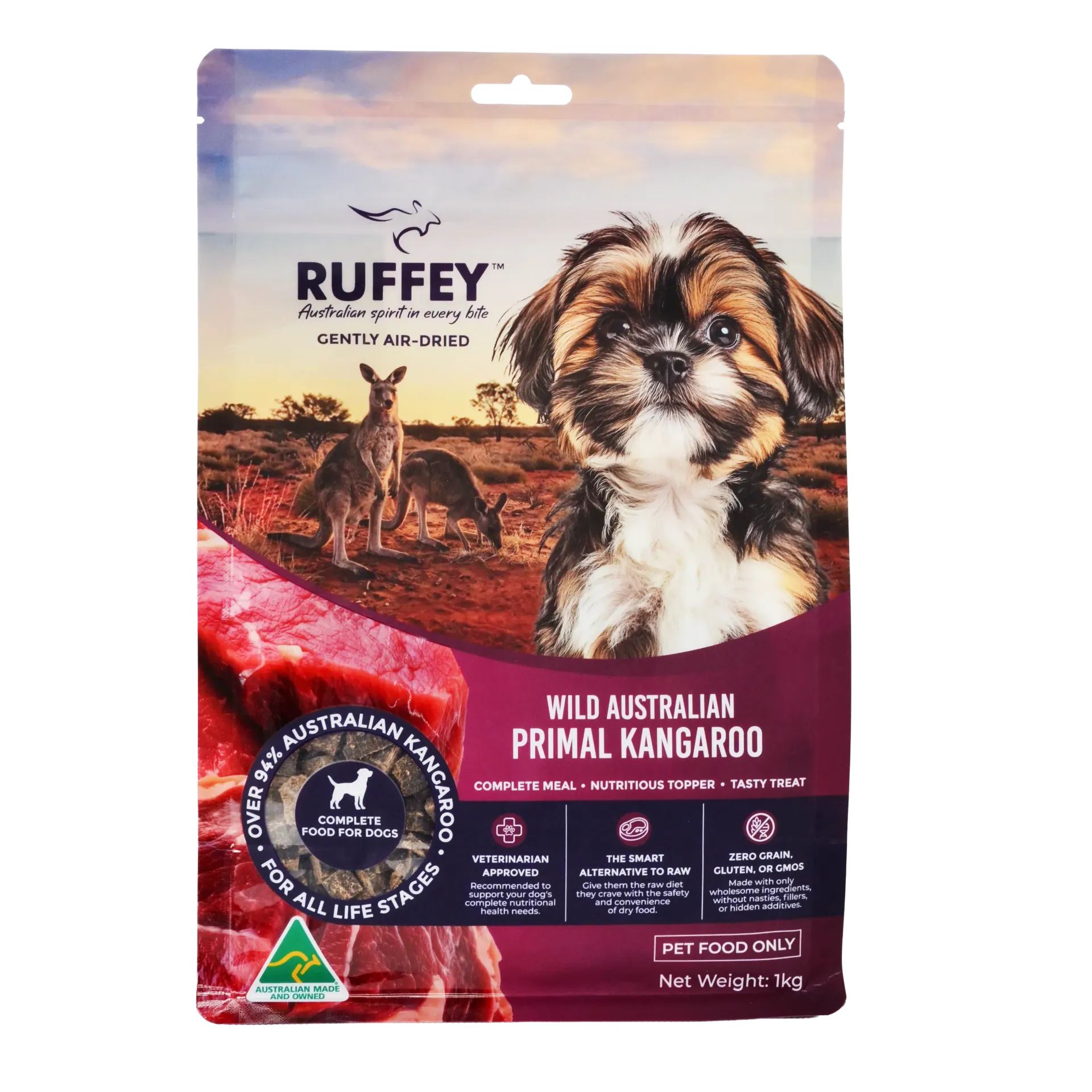 [RADPK1U] Ruffey Air Dried Dog Wild Australian Primal Kangaroo 1kg