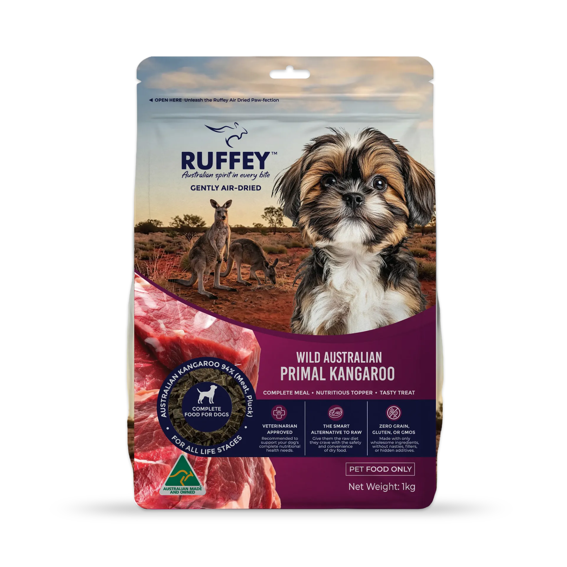 [RADPK1U] Ruffey Air Dried Dog Wild Australian Primal Kangaroo 1kg