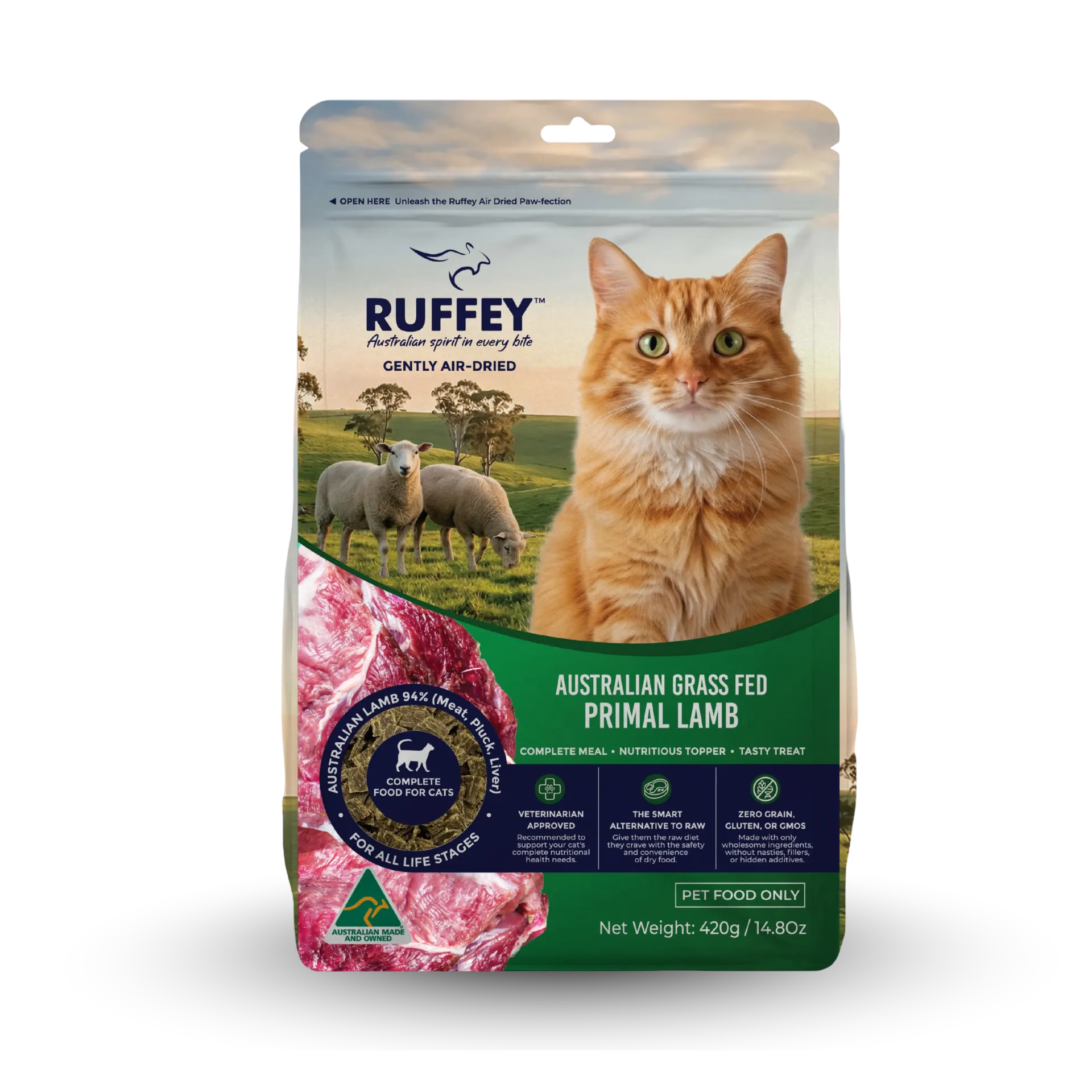 Ruffey Air Dried Cat Australian Grass Fed Primal Lamb 420g