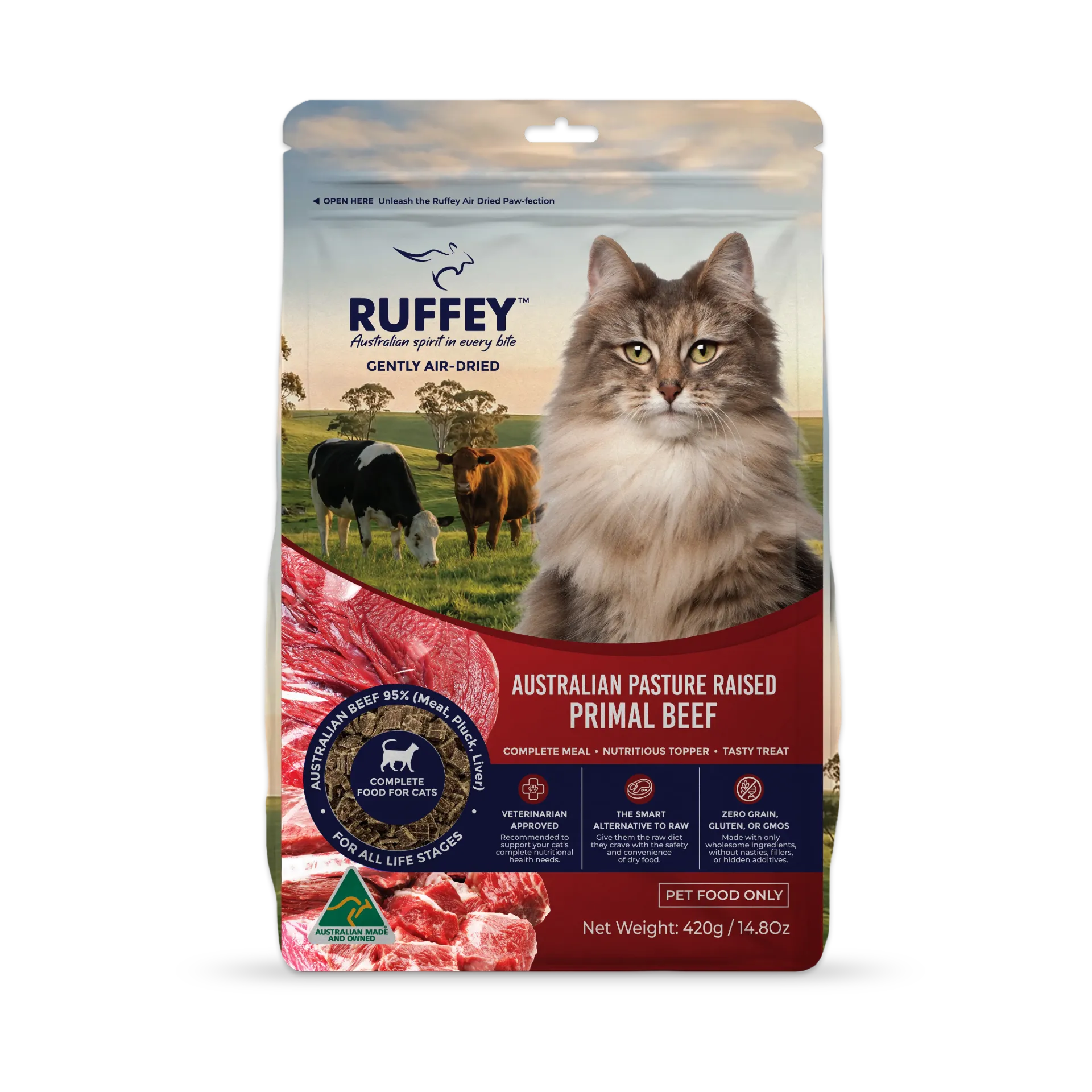 [RACPB420U] Ruffey Air Dried Cat Australian Pasture Raised Primal Beef 420g