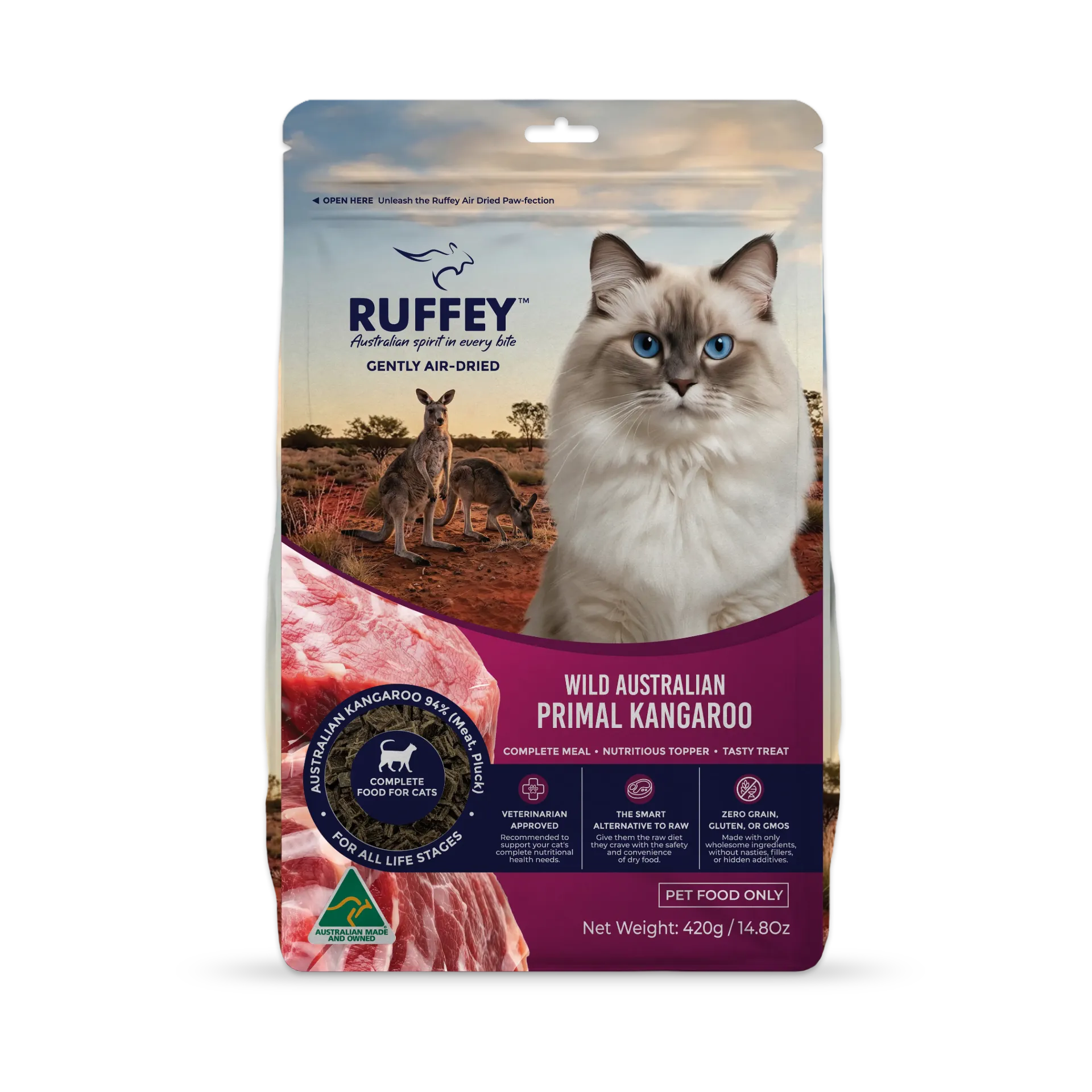 [RACPK420U] Ruffey Air Dried Cat Wild Australian Primal Kangaroo 420g