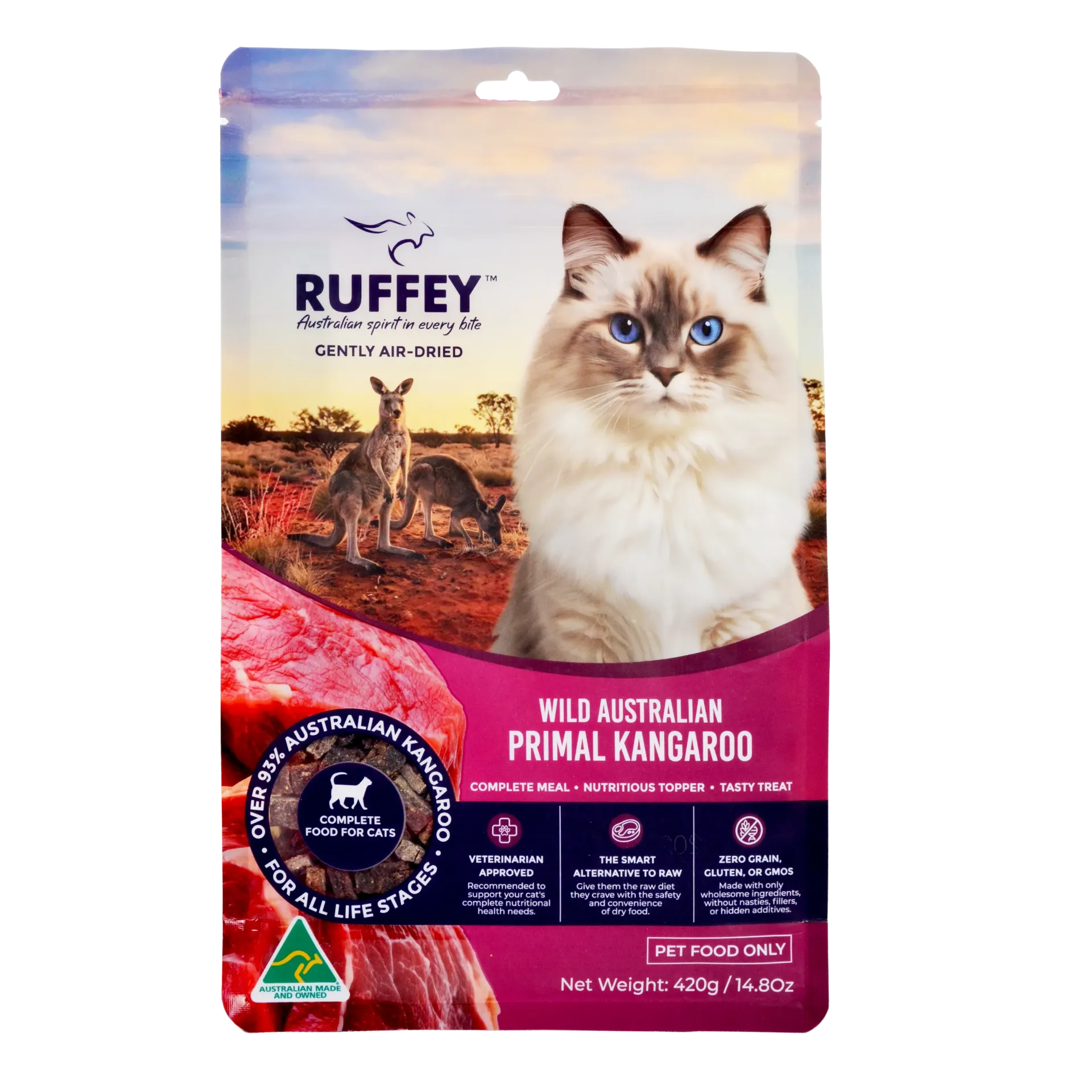 Ruffey Air Dried Cat Wild Australian Primal Kangaroo 420g