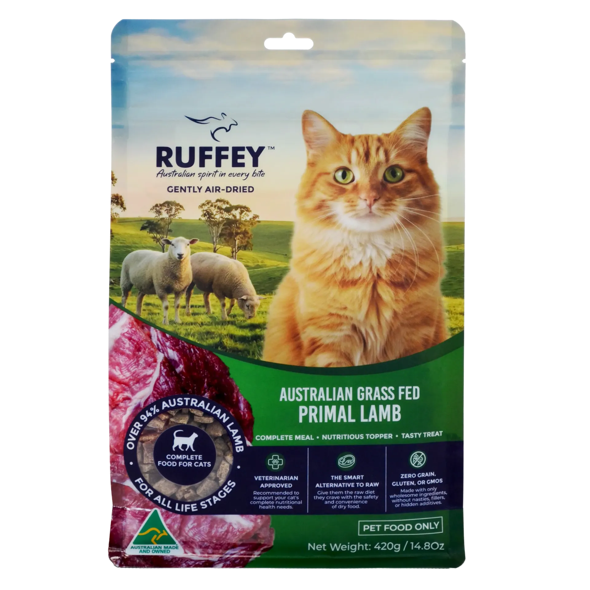 Ruffey Air Dried Cat Australian Grass Fed Primal Lamb 420g