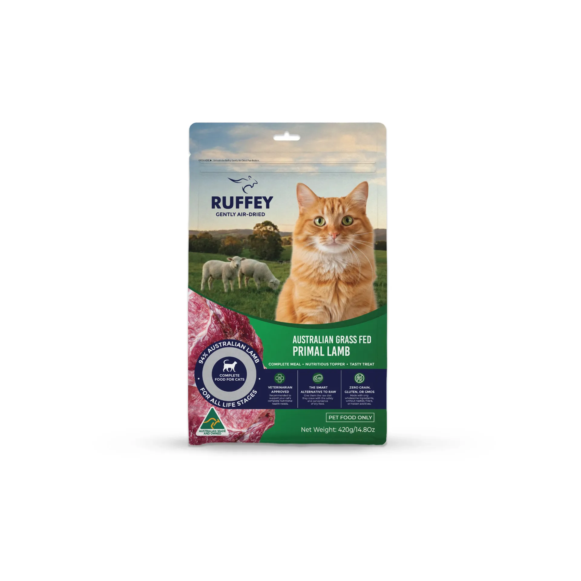 Ruffey Air Dried Cat Australian Grass Fed Primal Lamb 420g